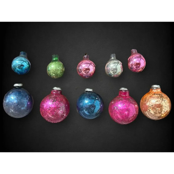 Vintage MCM Mini Mercury Glass Bulbs Christmas Ornaments Set of 10 Japan - Picture 2 of 5